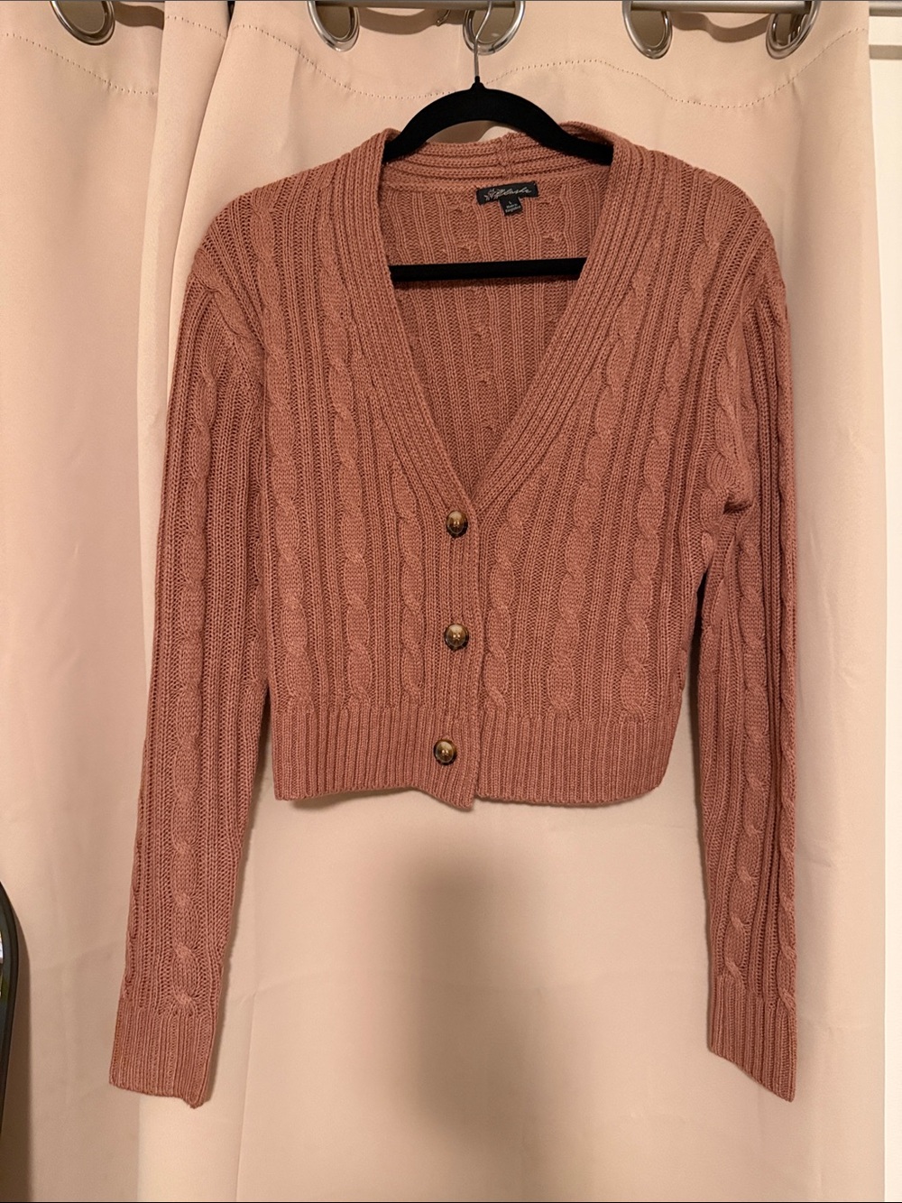 Bloshe Dusty Rose Cable Knit Button-Front Cardigan